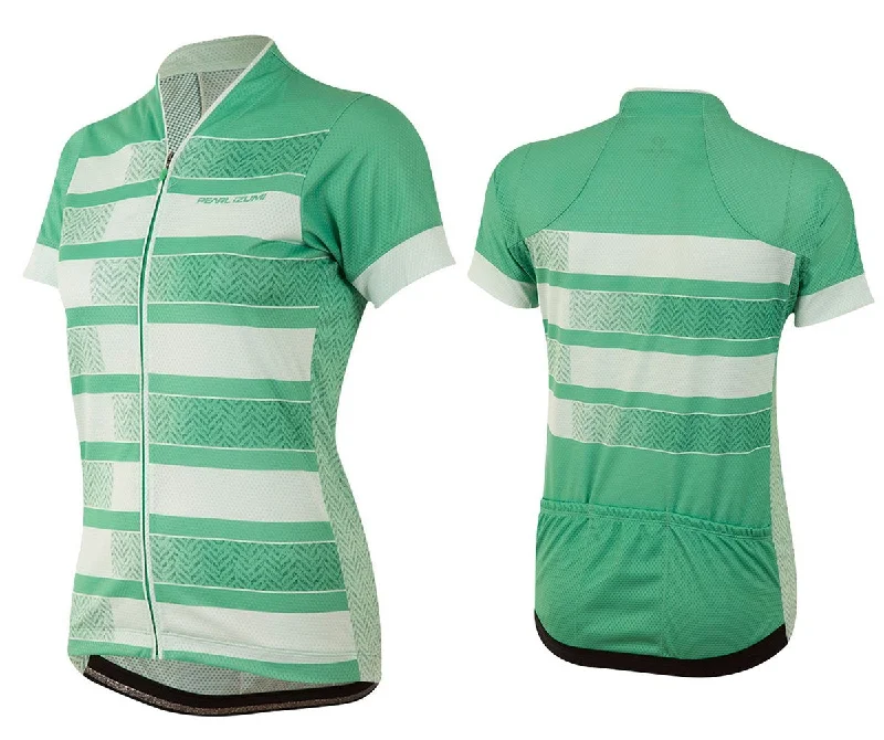 Bicycle riding clothing with sustainable production-Pearl Izumi LTD Short Sleeve MTB Jersey - Womens - Green Spruce-Herringbone Stripe