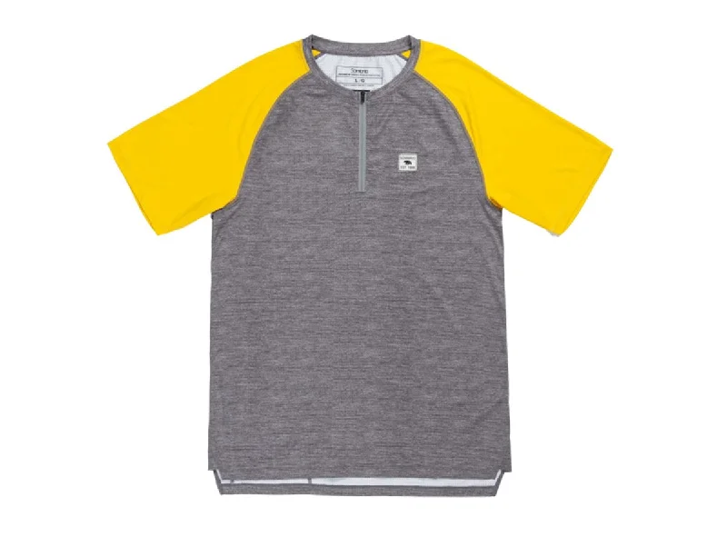 Bicycle riding clothing for pros tips-Sombrio Ridgeline Short Sleeve MTB Jersey - Mustard & Heather Gray - 2021