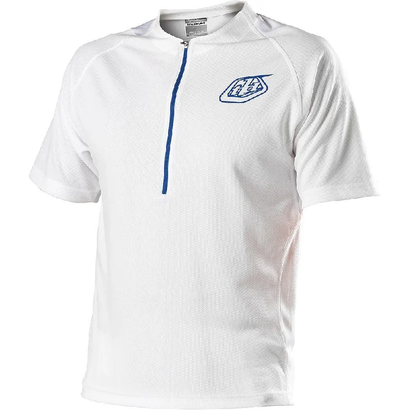 Bicycle riding clothing for late evening-Troy Lee Designs Ace Zip Short Sleeve MTB Jersey - Zipped - White-Blue