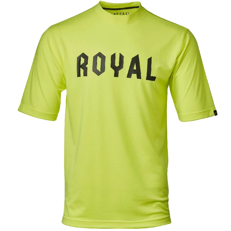 Bicycle riding clothing size charts-Royal Core Short Sleeve MTB Jersey - CORP - Flo Yellow Heather - 2022