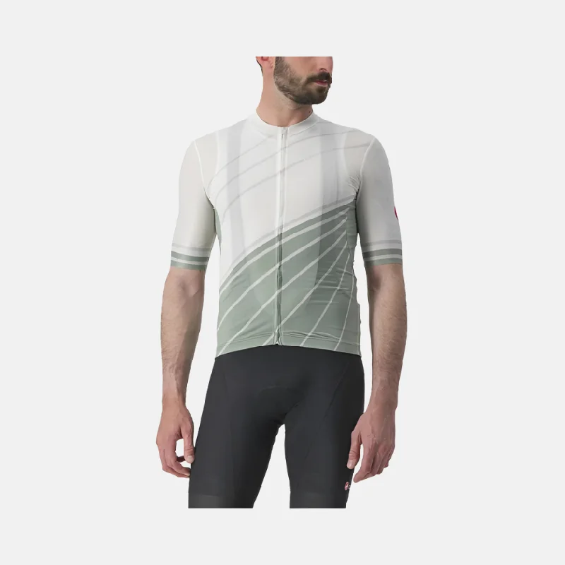 Bicycle riding clothing with hybrid functionality-Castelli Speed Strada Men's Cycling Jersey -Ivory/Defender Green