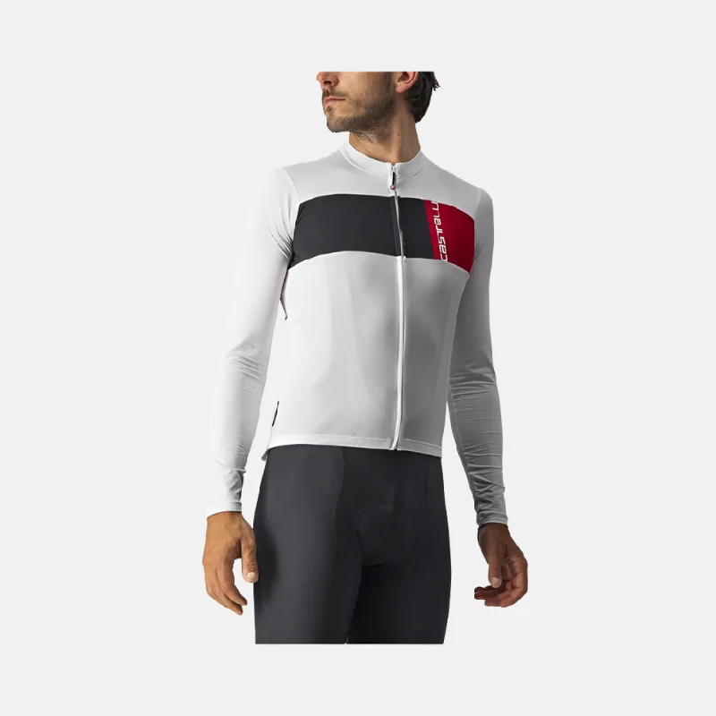 Bicycle riding clothing with all-purpose design-Castelli Prologo 7 Long Sleeve Mens Cycling Jersey -Ivory/Light Black/Red