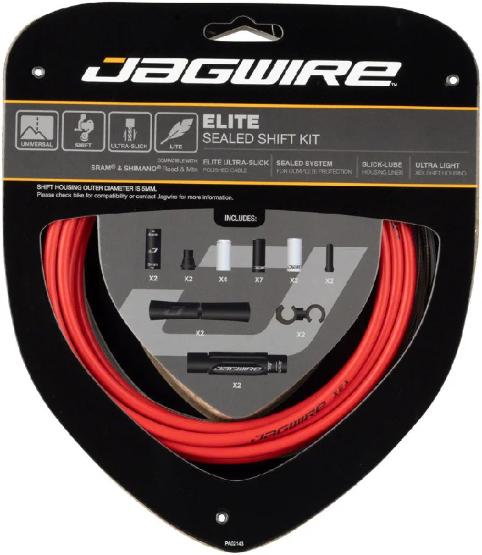 Jagwire Elite Sealed Shift Cable Kit -  SRAM/Shimano Ultra-Slick Uncoated Cables Red