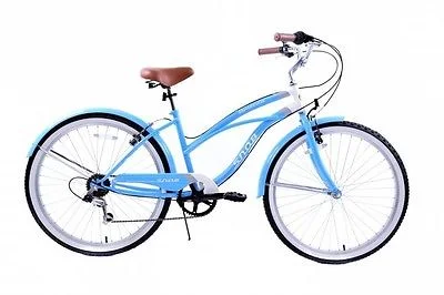 19” FRAME LADIES AMERICAN USA CALIFORNIAN BEACH CRUISER BIKE 6 SPEED CYCLE BLUE