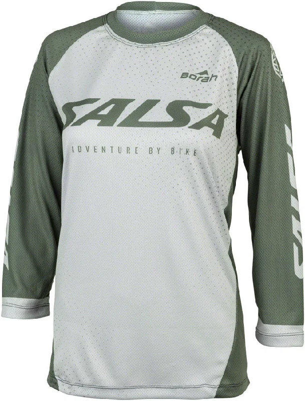 Bicycle riding clothing for night rides-Salsa Womens Fleet 3/4 MTB Jersey - Large Green White