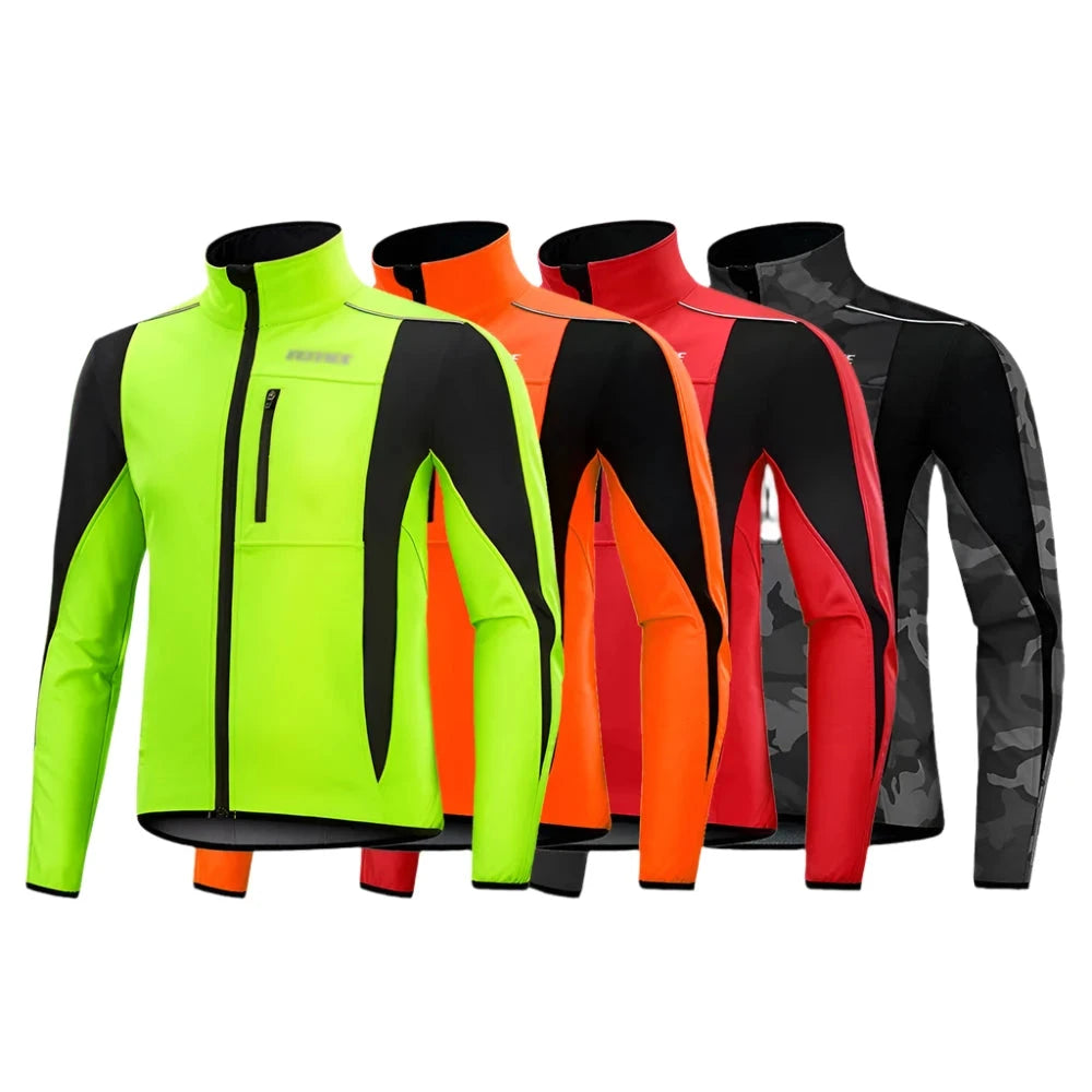 Bicycle riding clothing with elbow pads-Cycling Jacket Warm Up Thermal Fleece Cycling Jacket Bicycle MTB Road Bike Clothing Windproof Waterproof Long Jersey Jersey