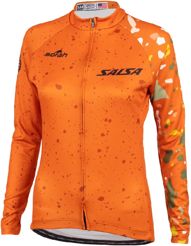 Bicycle riding clothing comfort reviews-Salsa Womens Terrazzo Long Sleeve Jersey - Medium Orange