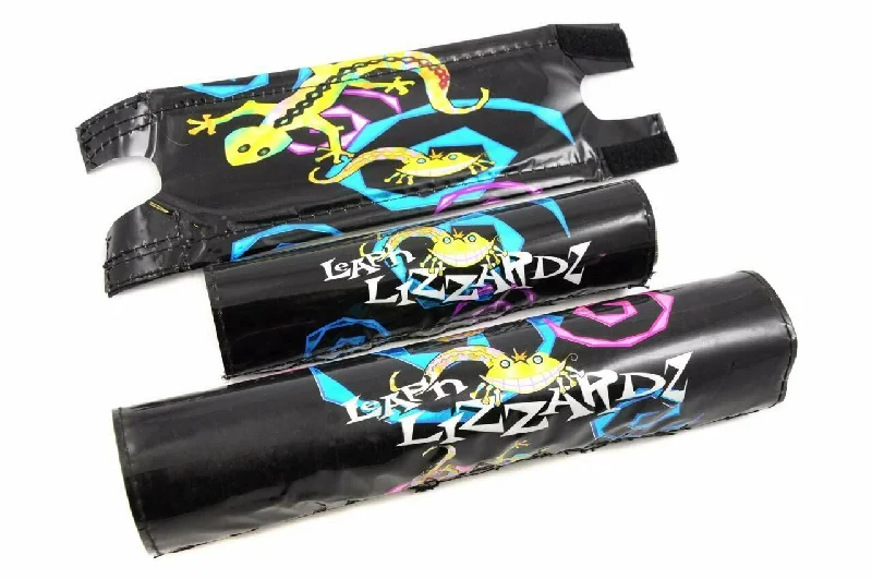 "LEAPING LIZARD" KIDS BMX PAD SET BLACK 3 PIECE HANDLEBAR ,STEM & FRAME PAD