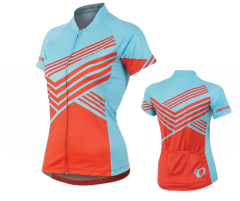 Bicycle riding clothing with hemp materials-Pearl Izumi LTD Short Sleeve MTB Jersey - Womens - Mandarin Red-Zig Zag Blue