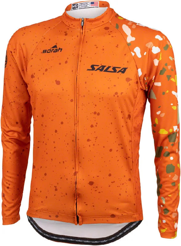 Bicycle riding clothing for urban cycling-Salsa Mens Terrazzo Long Sleeve Jersey - Small Orange