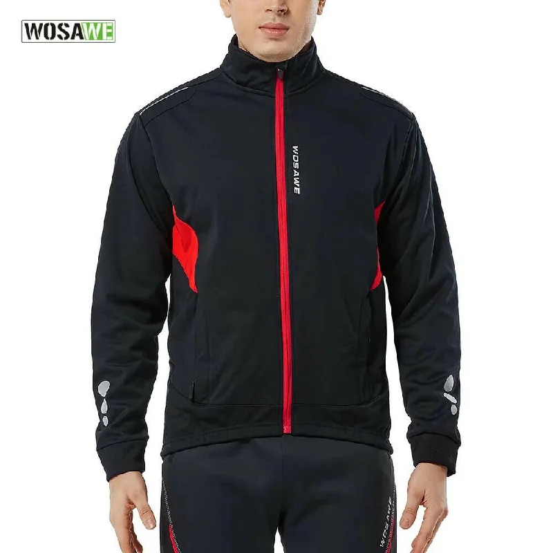 Bicycle riding clothing with waterproof coatings-Winter Cycling Jacket Thermal Fleece Clothing Coat Water repellent Windproof Reflective Cycling Jersey Men Sportswear