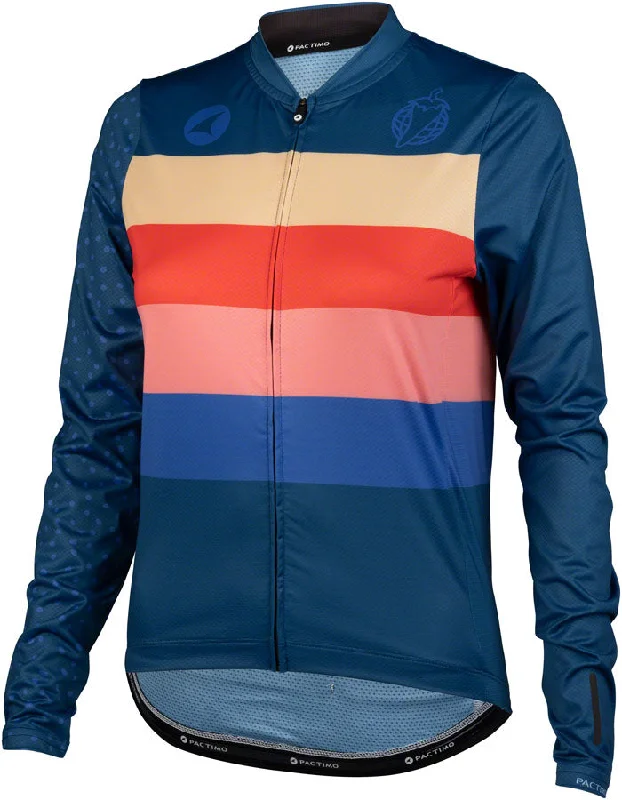 Bicycle riding clothing with power output-Salsa Team Polytone Womens Long Sleeve Jersey - Dark Blue w/ Stripes Medium