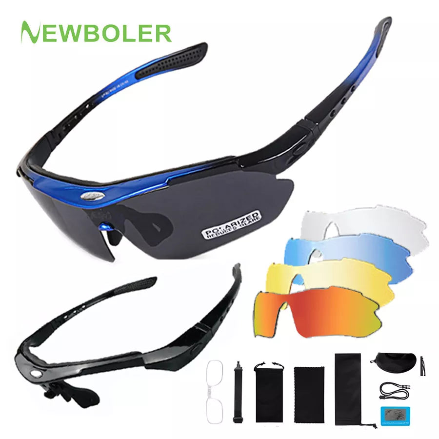 Bicycle riding clothing with hidden pockets-NEWBOLER 2 Frame Polarized Cycling Sun Glasses Outdoor Sports Bicycle Glasses Men Women Bike Sunglasses Goggles Eyewear 5 Lens