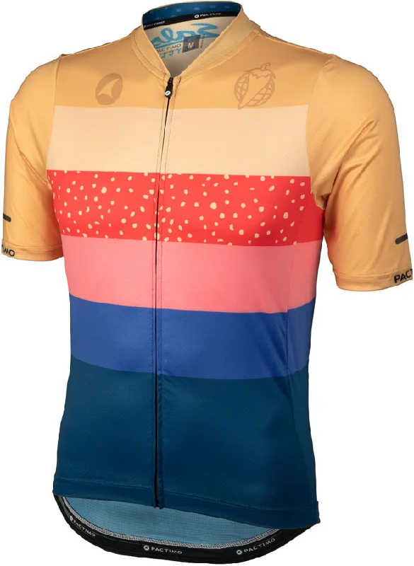 Bicycle riding clothing with double stitching-Salsa Team Polytone Mens Jersey - Goldenrod Dark Blue w/ Stripes Medium