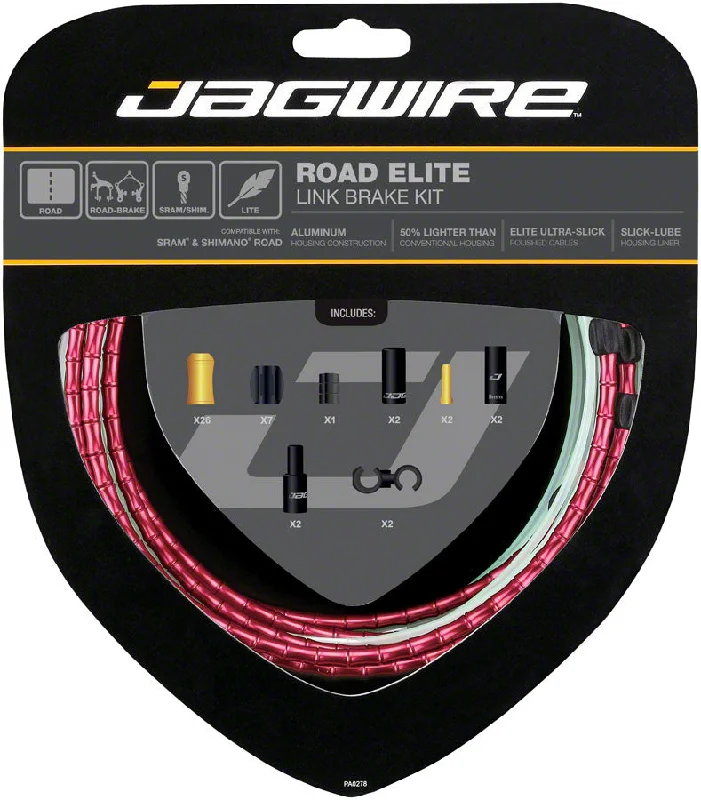 Jagwire Road Elite Link Brake Cable Kit SRAM/Shimano Ultra-Slick Uncoated Cables Red