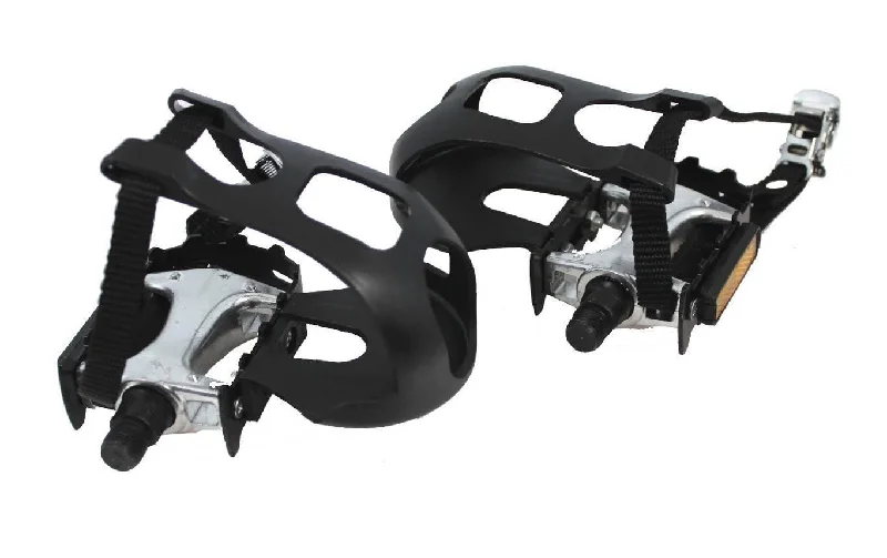 Mountain bike chainstay kit-PAIR ALLOY MTB PEDALS WITH TOE CLIPS & STRAPS SUIT ALL CYCLES >> 75% OFF RRP