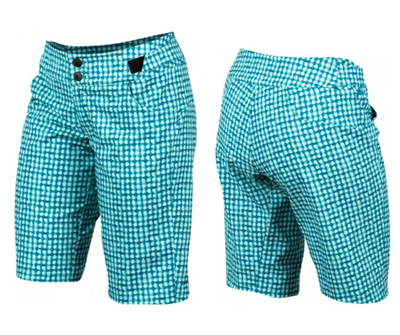 Bicycle riding clothing with alignment aid-Pearl Izumi Launch Print Short - Womens - Teal-Glacier