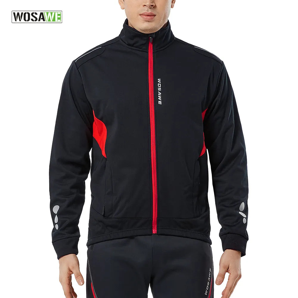 Bicycle riding clothing with wallet slots-Winter Cycling Jacket Thermal Fleece Clothing Coat Water repellent Windproof Reflective Cycling Jersey Men Sportswear