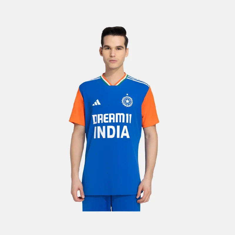 Bicycle riding clothing with adjustable collars-Adidas India Cricket T20 Fan Jersey 2024 -Blue/Orange