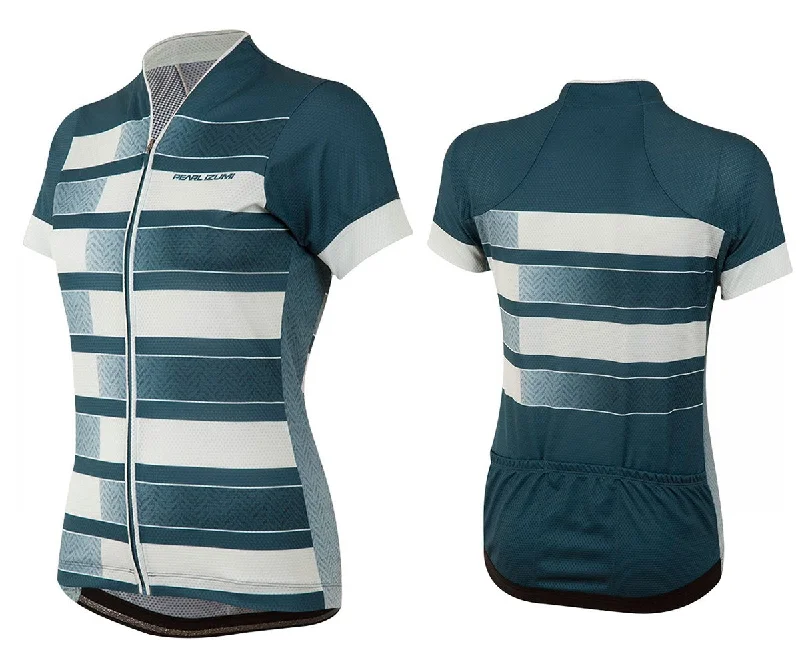 Bicycle riding clothing with cooling technology-Pearl Izumi LTD Short Sleeve MTB Jersey - Womens - Blue Steel-Herringbone Stripe