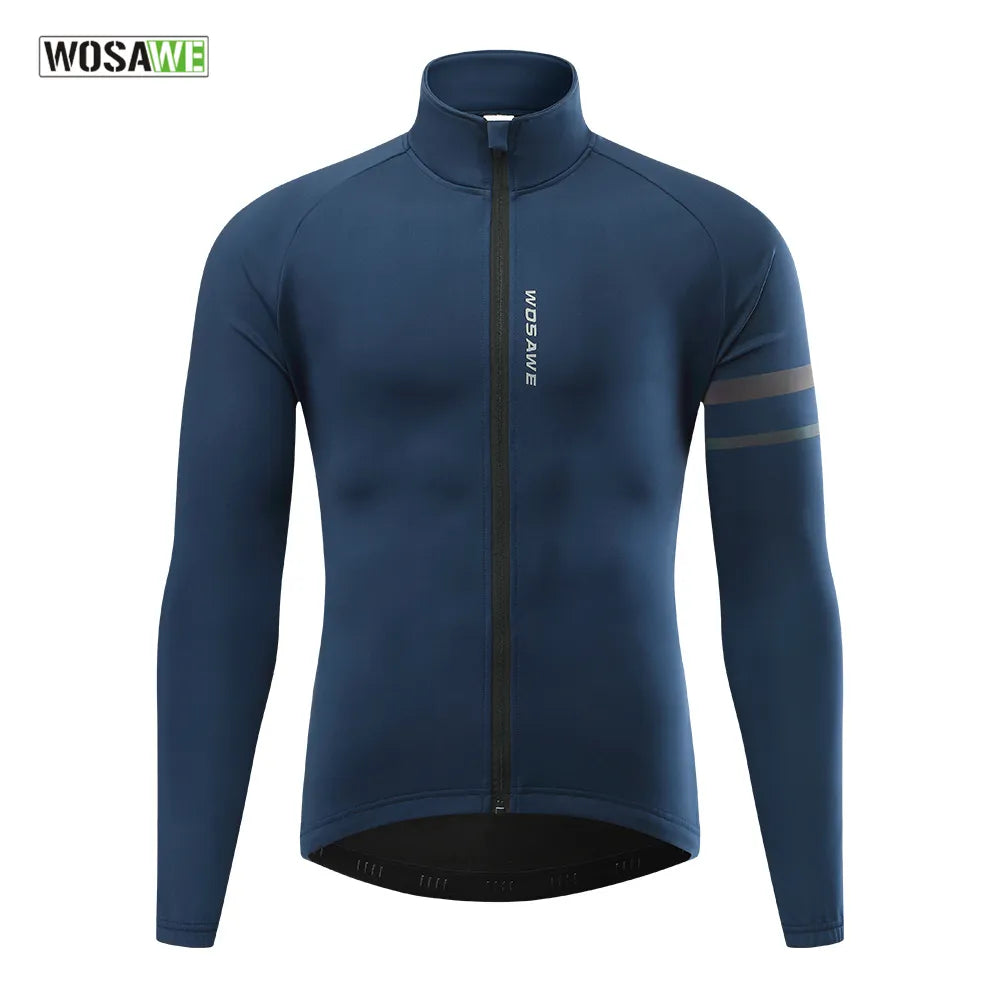 Bicycle riding clothing with tool pockets-Men'sThermal Winter Cycling Jacket Fleece Lining Long Sleeve Jersey Windproof Running Riding Ciclismo Cycling Clothing